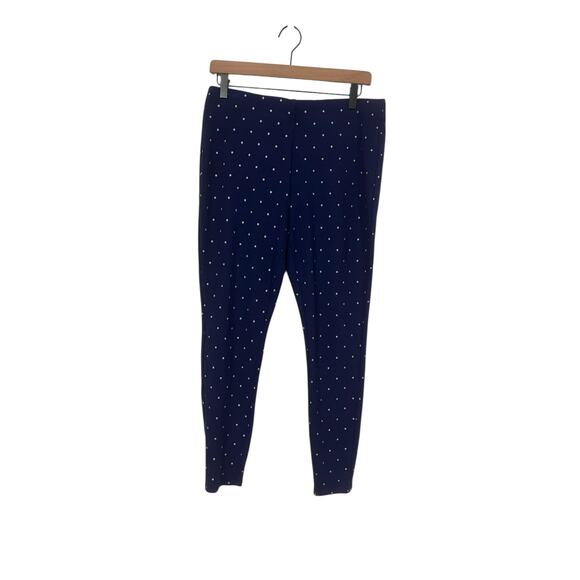 Chicos Womens Navy Blue and White Polka Dot Pull On Elastic Waist Pants Size 8 - Picture 1 of 4
